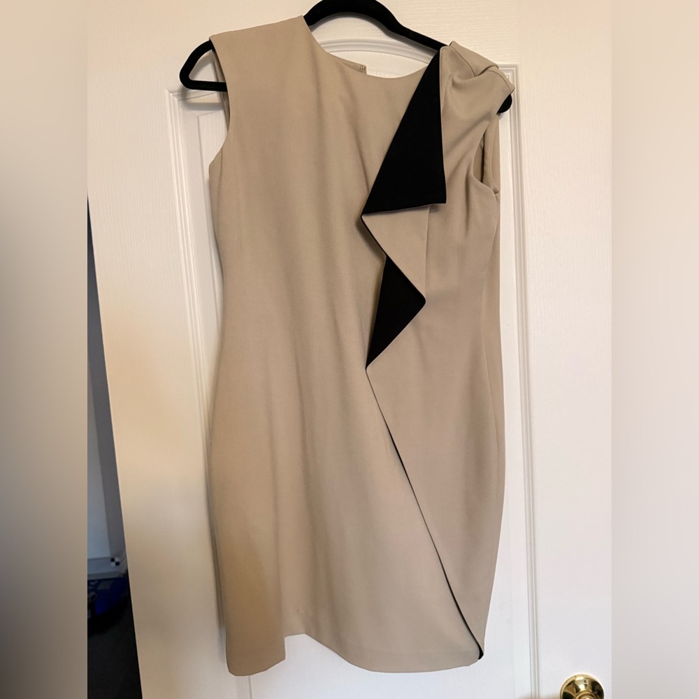 Calvin Klein Tan and Black Asymmetrical Dress